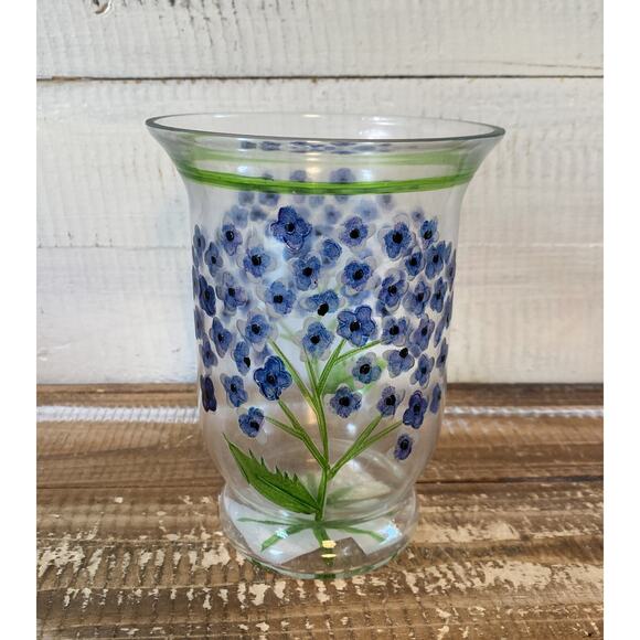 NIB Fifth Avenue Crystal Blown Glass Floral Hydrangea Mini Hurricane Lamp Candle - Picture 4 of 12